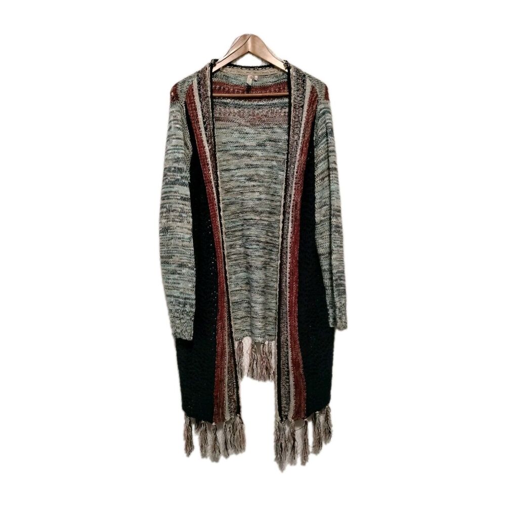 Red Camel Women's Sz 2X Open Front Cardigan Knit Crochet Tassel Boho